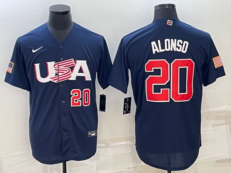Men 2023 World Cub USA #20 Alonso Blue Nike MLB Jersey